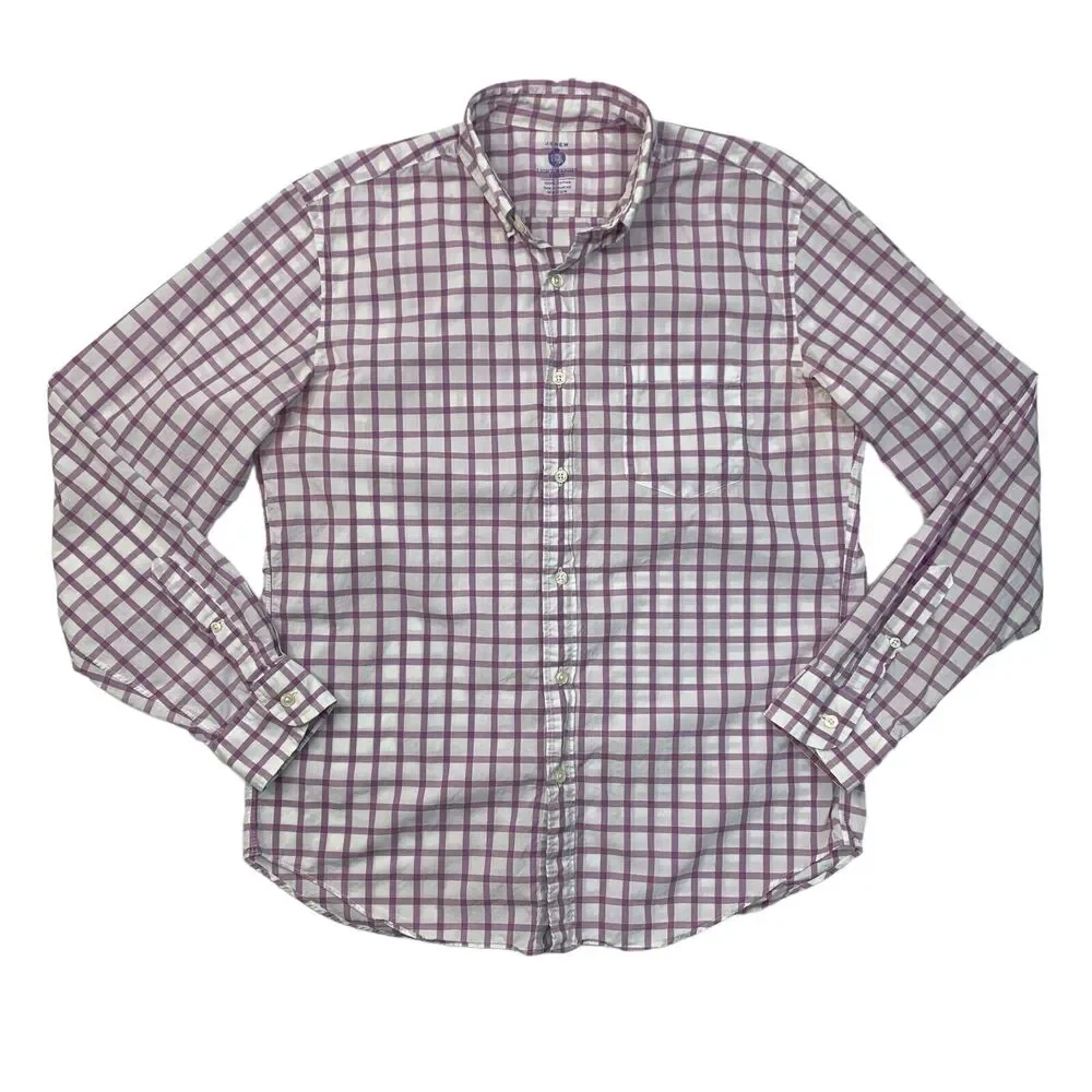 J Crew Shirt Mens Medium Purple Lightweight Cotton Button Down Windowpane Plaid
